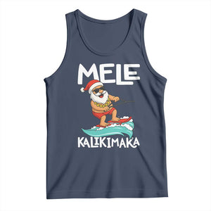 Mele Kalikimaka Tank Top Santa Water Skiing Summer Beach Hawaiian Christmas In July TS10 Navy Print Your Wear