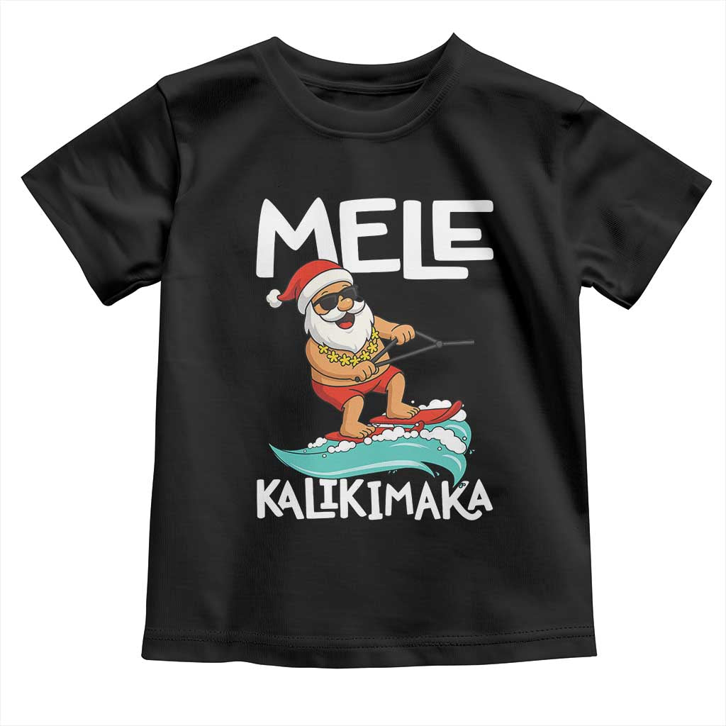 Mele Kalikimaka Toddler T Shirt Santa Water Skiing Summer Beach Hawaiian Christmas In July TS10 Black Print Your Wear