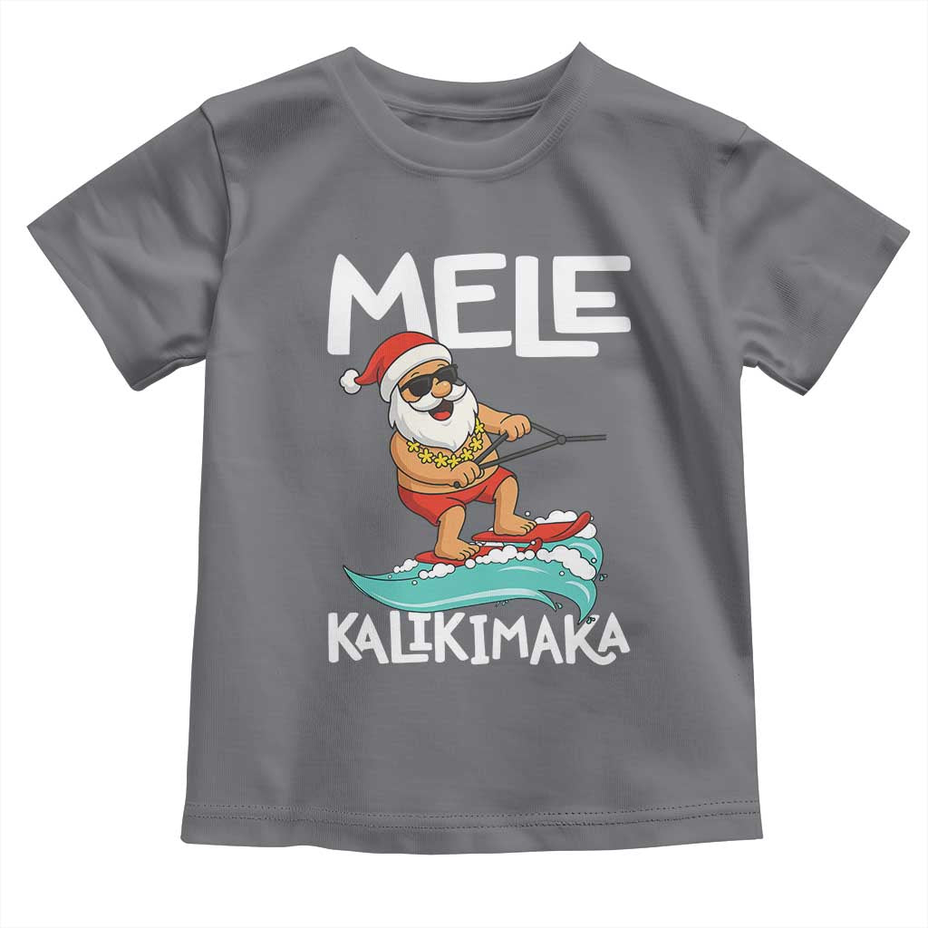 Mele Kalikimaka Toddler T Shirt Santa Water Skiing Summer Beach Hawaiian Christmas In July TS10 Charcoal Print Your Wear