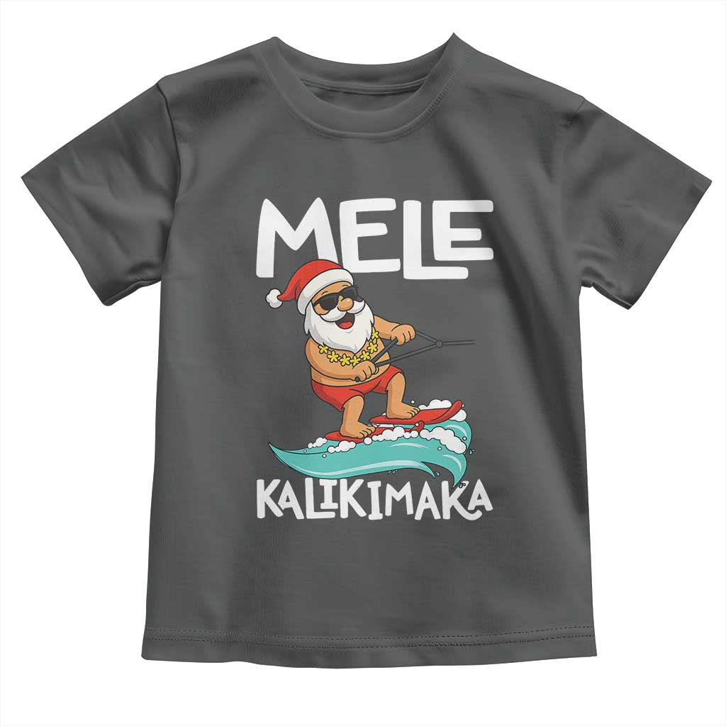 Mele Kalikimaka Toddler T Shirt Santa Water Skiing Summer Beach Hawaiian Christmas In July TS10 Dark Heather Print Your Wear