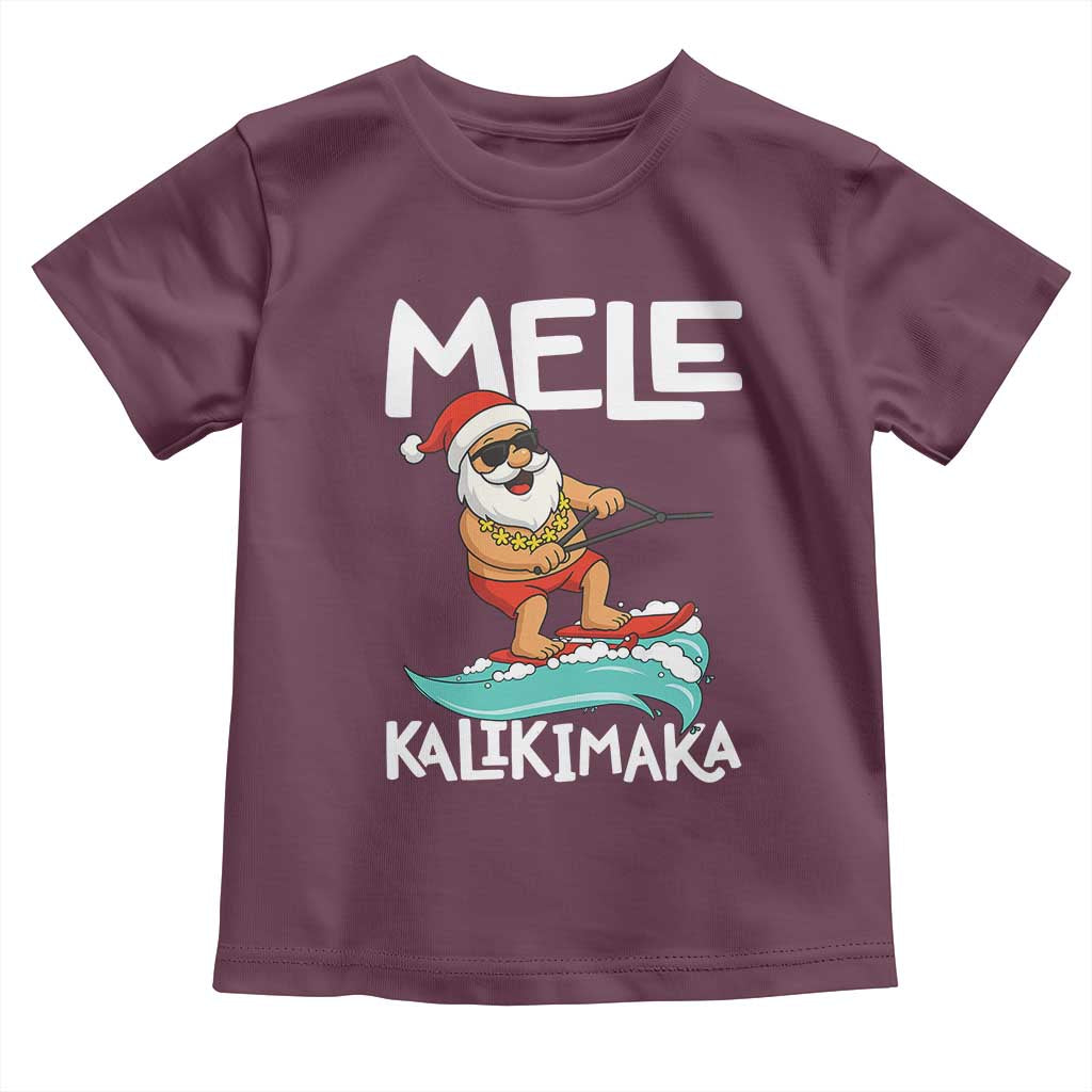 Mele Kalikimaka Toddler T Shirt Santa Water Skiing Summer Beach Hawaiian Christmas In July TS10 Maroon Print Your Wear