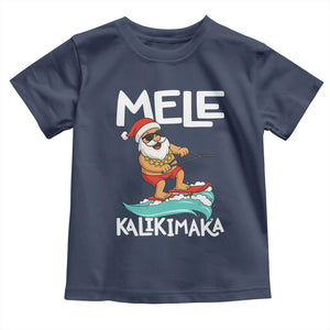 Mele Kalikimaka Toddler T Shirt Santa Water Skiing Summer Beach Hawaiian Christmas In July TS10 Navy Print Your Wear