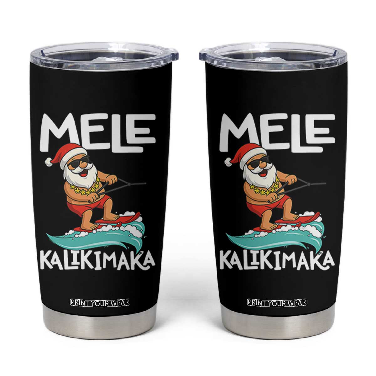 Mele Kalikimaka Tumbler Cup Santa Water Skiing Summer Beach Hawaiian Christmas In July TS10 Black Print Your Wear