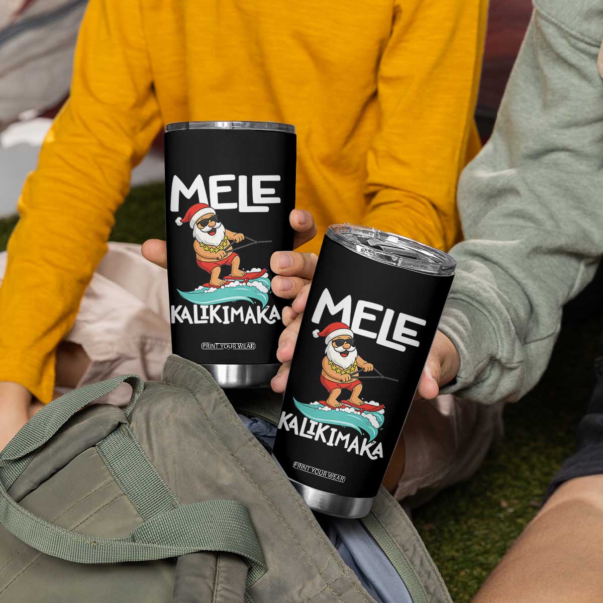 Mele Kalikimaka Tumbler Cup Santa Water Skiing Summer Beach Hawaiian Christmas In July TS10 Print Your Wear