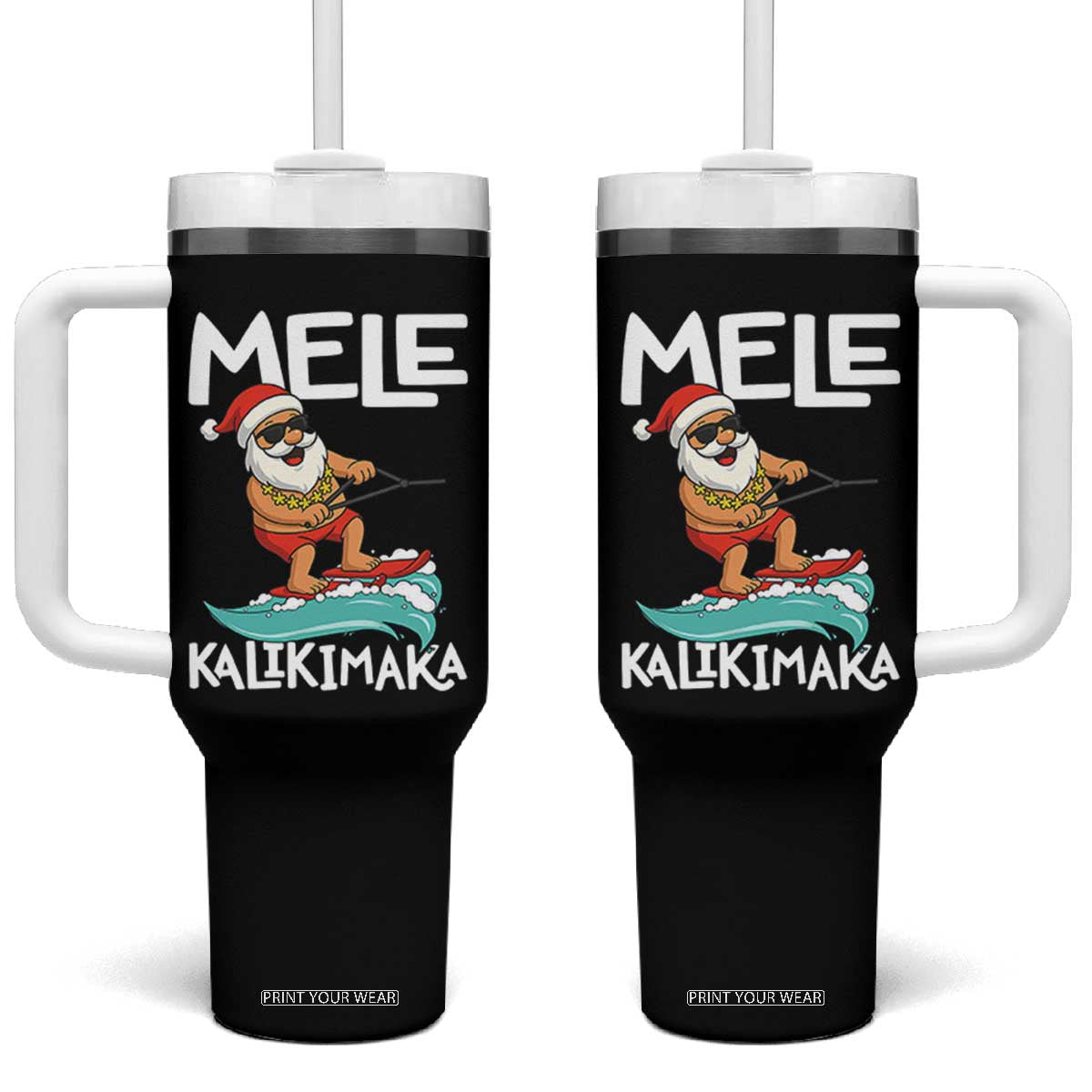 Mele Kalikimaka Tumbler With Handle Santa Water Skiing Summer Beach Hawaiian Christmas In July TS10 One Size: 40 oz Black Print Your Wear