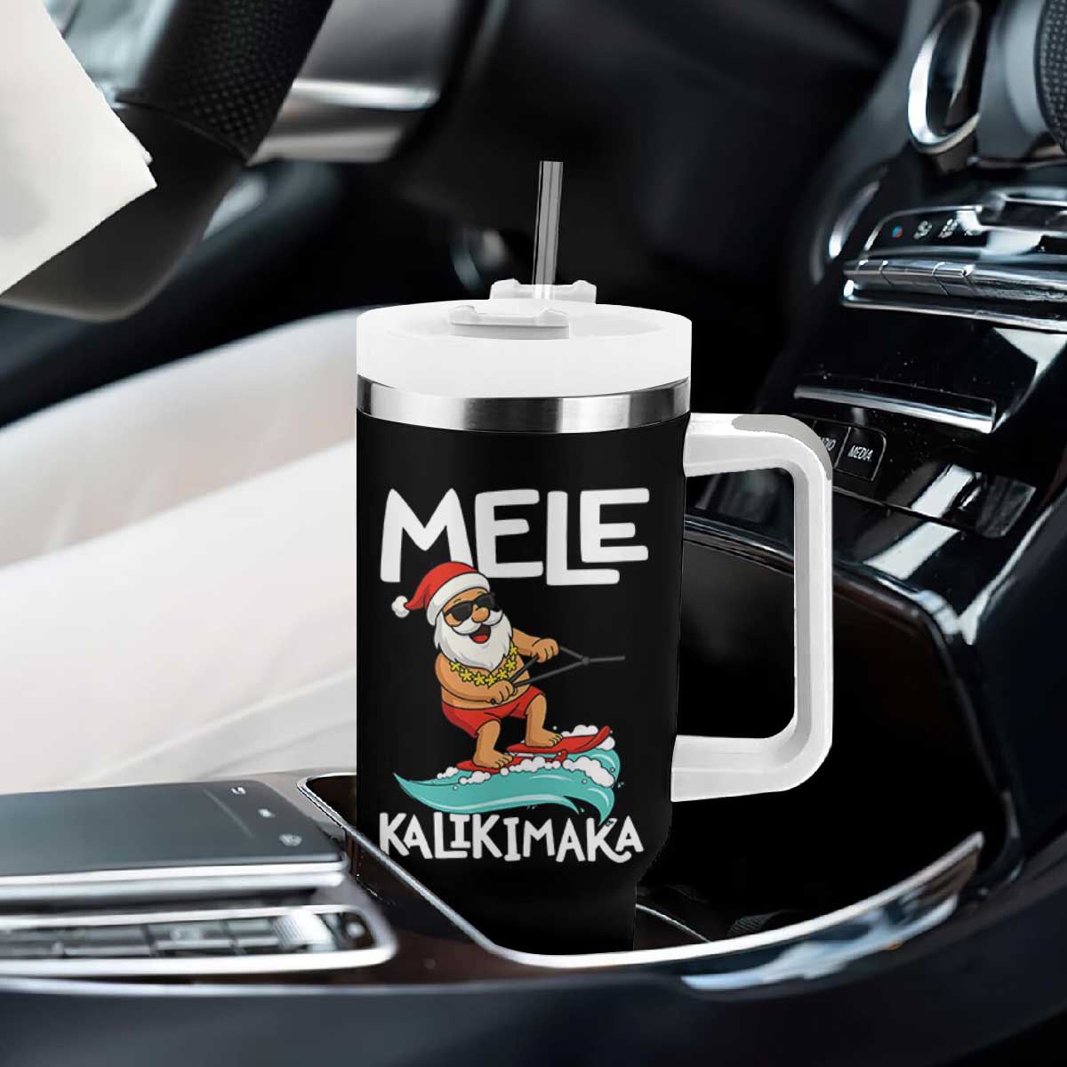 Mele Kalikimaka Tumbler With Handle Santa Water Skiing Summer Beach Hawaiian Christmas In July TS10 Print Your Wear