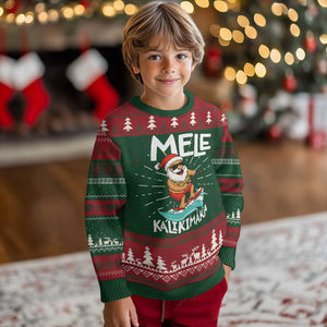 Mele Kalikimaka Knit Sweatshirt Santa Water Skiing Summer Beach Hawaiian Christmas In July TS10 Christmas Print Your Wear