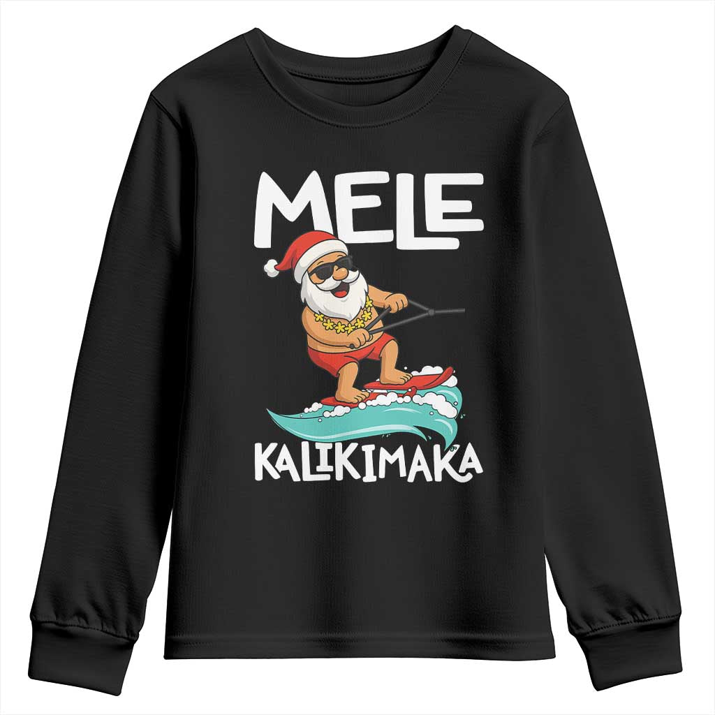 Mele Kalikimaka Youth Sweatshirt Santa Water Skiing Summer Beach Hawaiian Christmas In July TS10 Black Print Your Wear