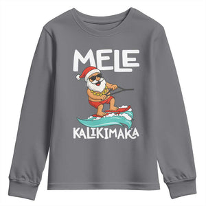 Mele Kalikimaka Youth Sweatshirt Santa Water Skiing Summer Beach Hawaiian Christmas In July TS10 Charcoal Print Your Wear