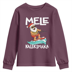 Mele Kalikimaka Youth Sweatshirt Santa Water Skiing Summer Beach Hawaiian Christmas In July TS10 Maroon Print Your Wear