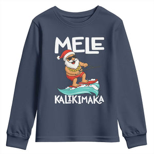 Mele Kalikimaka Youth Sweatshirt Santa Water Skiing Summer Beach Hawaiian Christmas In July TS10 Navy Print Your Wear