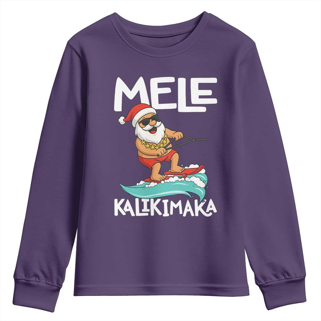 Mele Kalikimaka Youth Sweatshirt Santa Water Skiing Summer Beach Hawaiian Christmas In July TS10 Purple Print Your Wear
