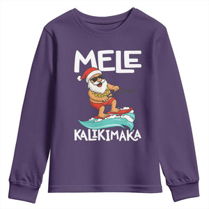 Mele Kalikimaka Youth Sweatshirt Santa Water Skiing Summer Beach Hawaiian Christmas In July TS10 Purple Print Your Wear