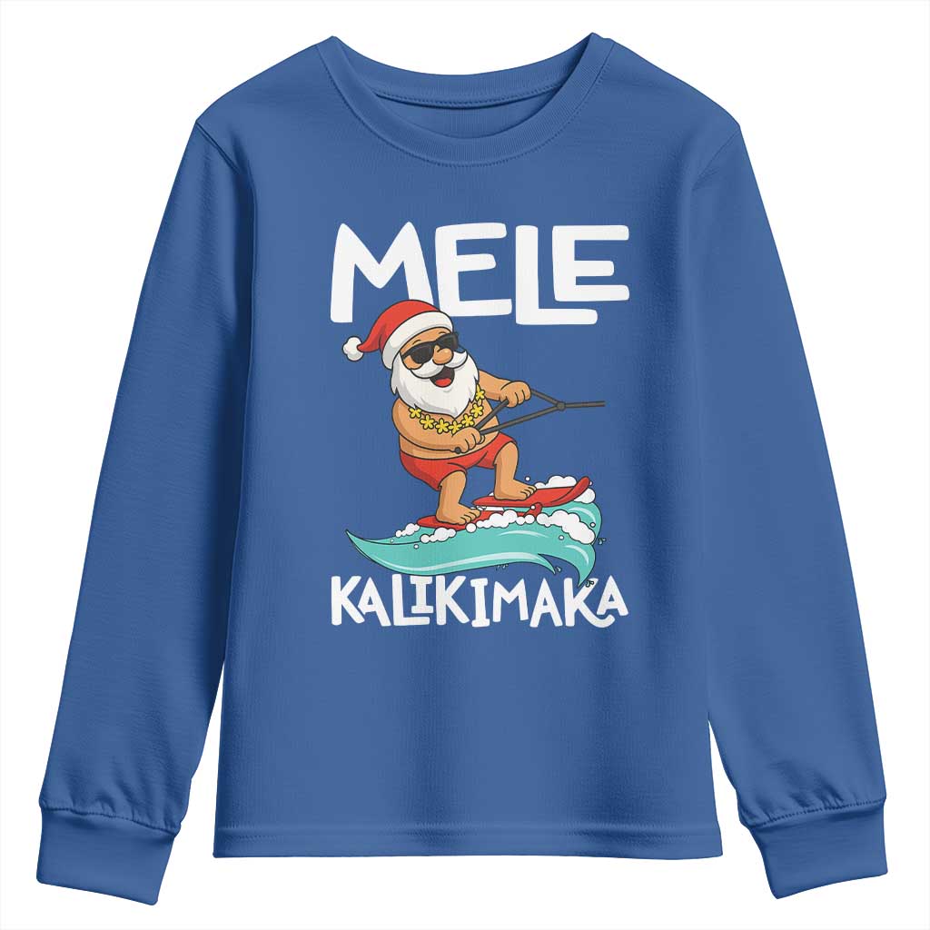 Mele Kalikimaka Youth Sweatshirt Santa Water Skiing Summer Beach Hawaiian Christmas In July TS10 Royal Blue Print Your Wear