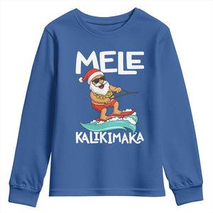 Mele Kalikimaka Youth Sweatshirt Santa Water Skiing Summer Beach Hawaiian Christmas In July TS10 Royal Blue Print Your Wear