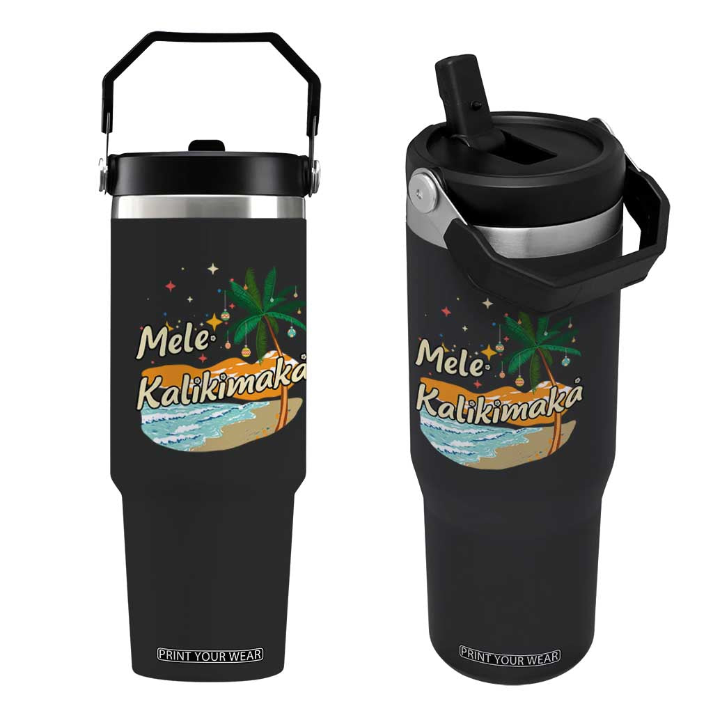 Retro Christmas In July Summer Beach Hawaii Flip Straw Tumbler Mele Kalikimaka TS10 One Size: 30 oz Black Print Your Wear