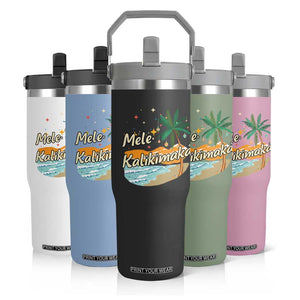 Retro Christmas In July Summer Beach Hawaii Flip Straw Tumbler Mele Kalikimaka TS10 Print Your Wear