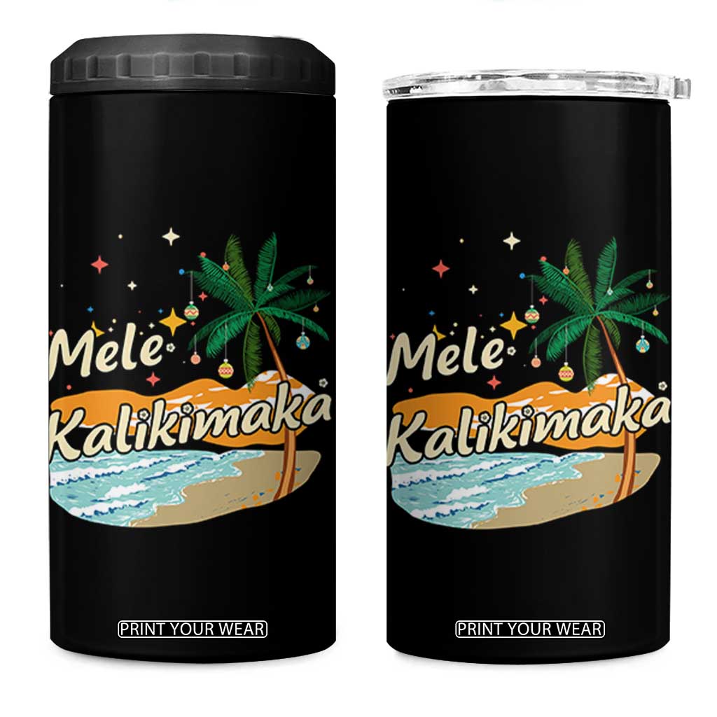Retro Christmas In July Summer Beach Hawaii 4 in 1 Can Cooler Tumbler Mele Kalikimaka TS10 One Size: 16 oz Black Print Your Wear