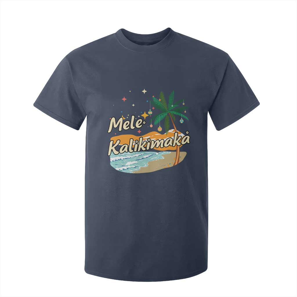 Retro Christmas In July Summer Beach Hawaii T Shirt For Kid Mele Kalikimaka TS10 Navy Print Your Wear