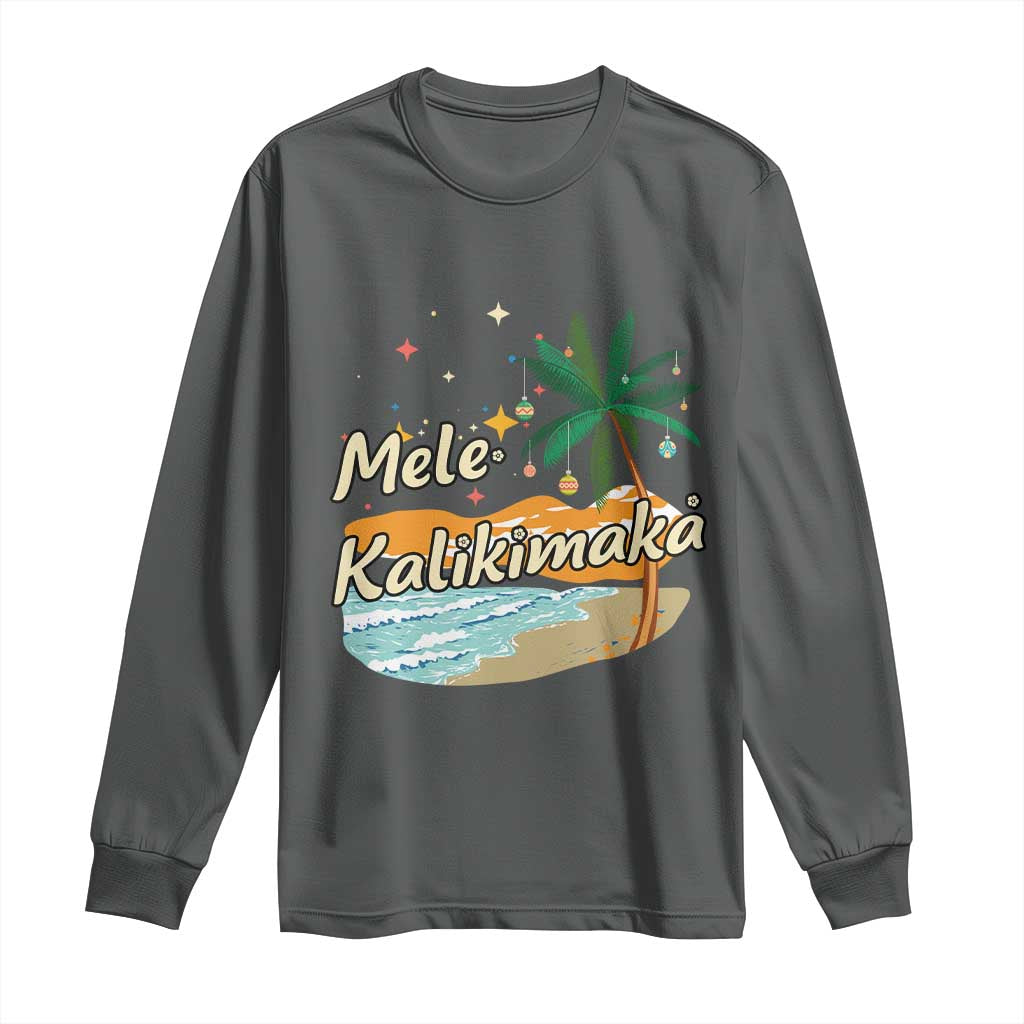 Retro Christmas In July Summer Beach Hawaii Long Sleeve Shirt Mele Kalikimaka TS10 Dark Heather Print Your Wear