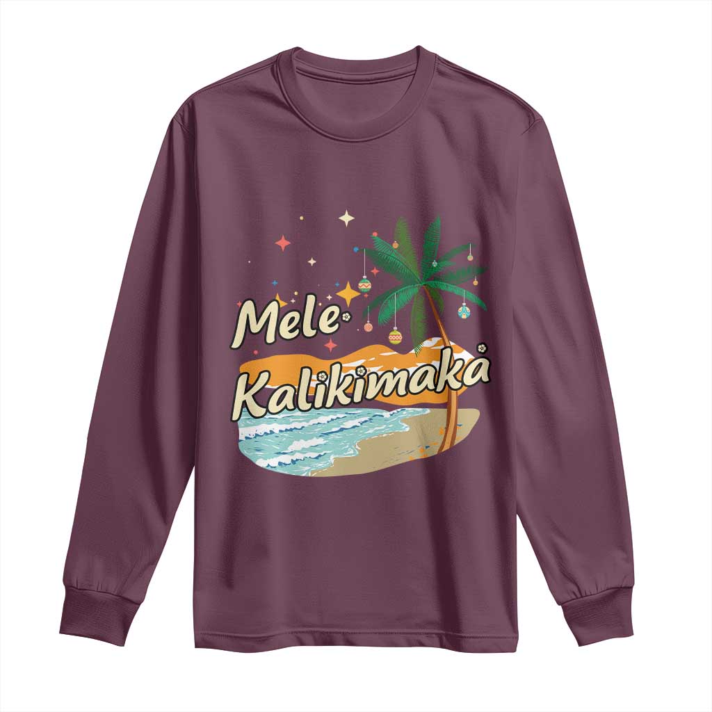 Retro Christmas In July Summer Beach Hawaii Long Sleeve Shirt Mele Kalikimaka TS10 Maroon Print Your Wear