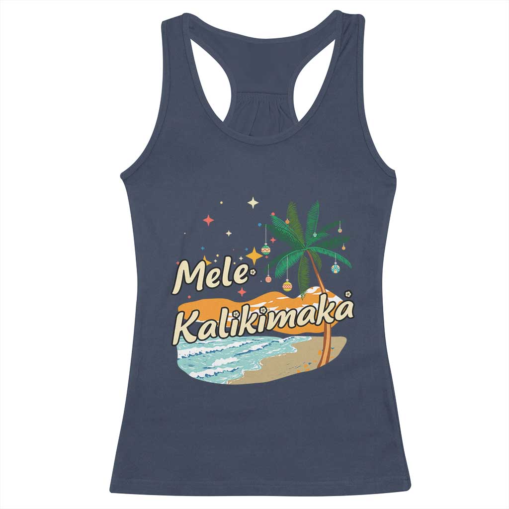 Retro Christmas In July Summer Beach Hawaii Racerback Tank Top Mele Kalikimaka TS10 Navy Print Your Wear