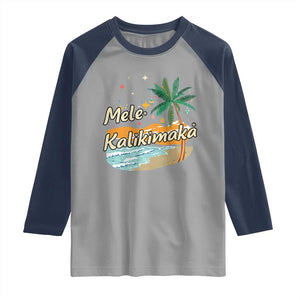 Retro Christmas In July Summer Beach Hawaii Raglan Shirt Mele Kalikimaka TS10 Sport Gray Navy Print Your Wear