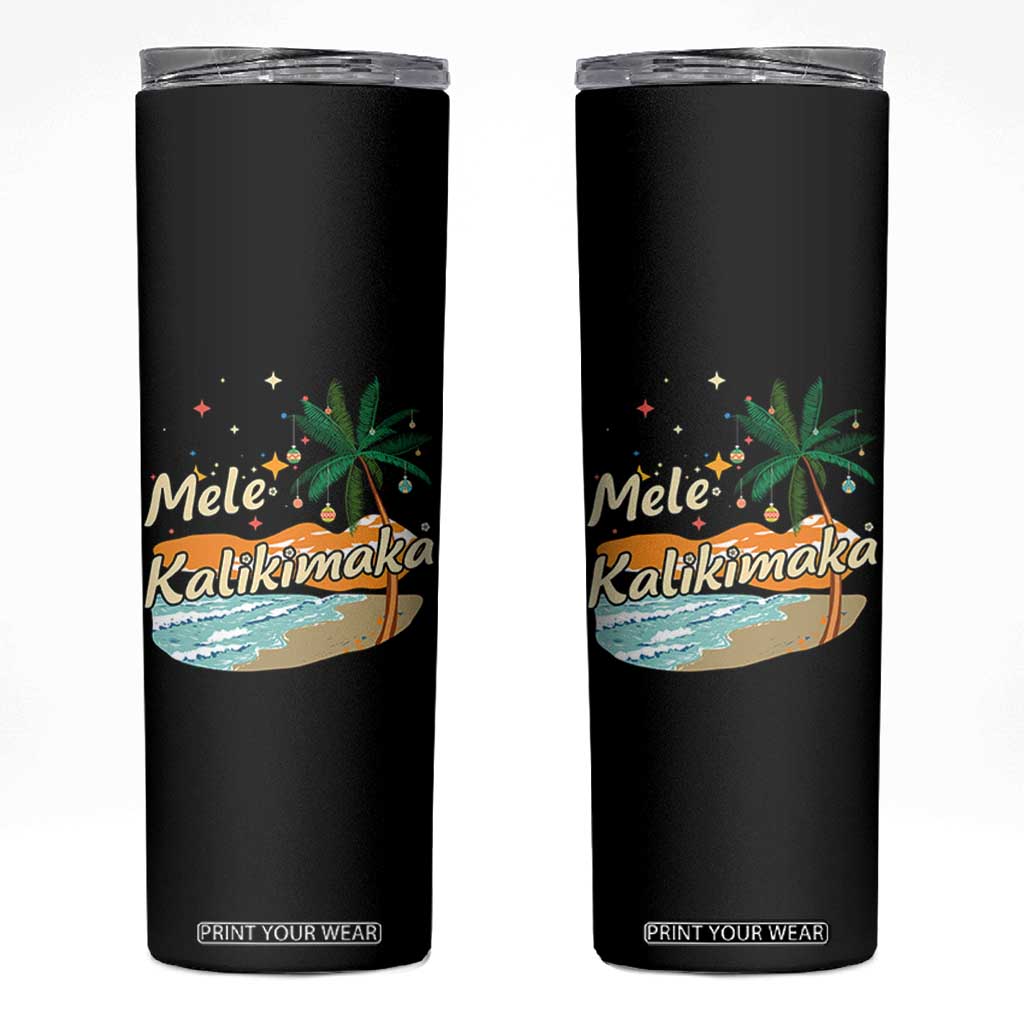 Retro Christmas In July Summer Beach Hawaii Skinny Tumbler Mele Kalikimaka TS10 Black Print Your Wear
