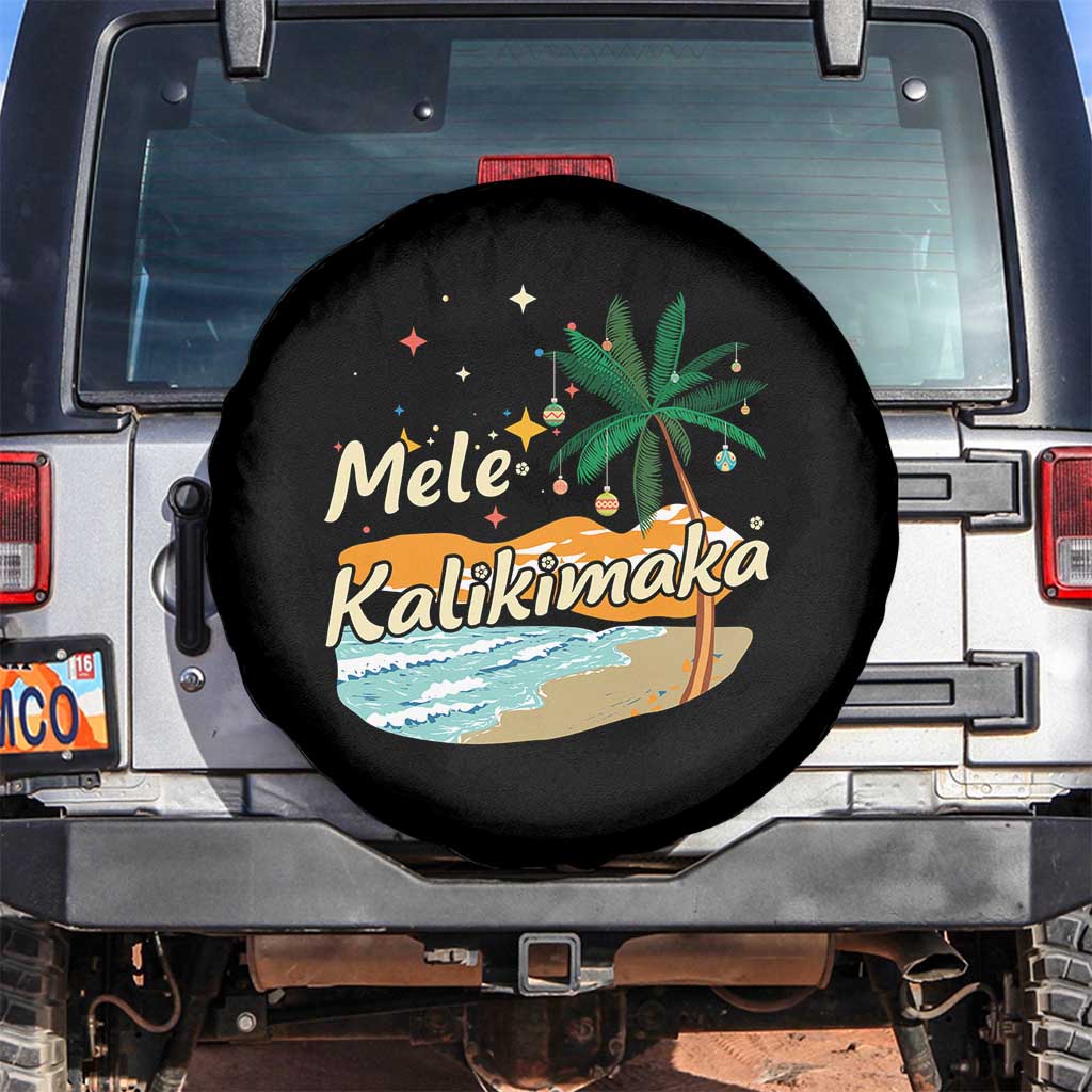 Retro Christmas In July Summer Beach Hawaii Spare Tire Cover Mele Kalikimaka TS10 No hole Black Print Your Wear
