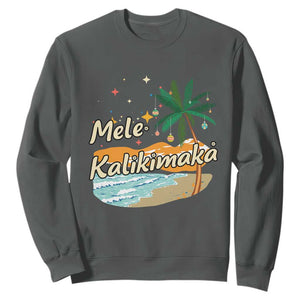 Retro Christmas In July Summer Beach Hawaii Sweatshirt Mele Kalikimaka TS10 Dark Heather Print Your Wear