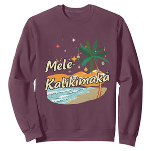 Retro Christmas In July Summer Beach Hawaii Sweatshirt Mele Kalikimaka TS10 Maroon Print Your Wear