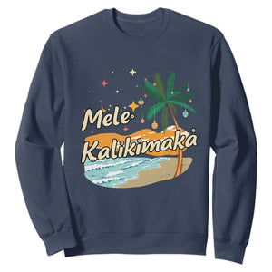 Retro Christmas In July Summer Beach Hawaii Sweatshirt Mele Kalikimaka TS10 Navy Print Your Wear