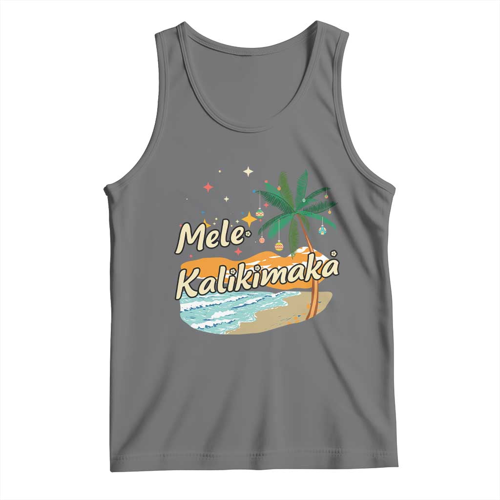Retro Christmas In July Summer Beach Hawaii Tank Top Mele Kalikimaka TS10 Black Heather Print Your Wear