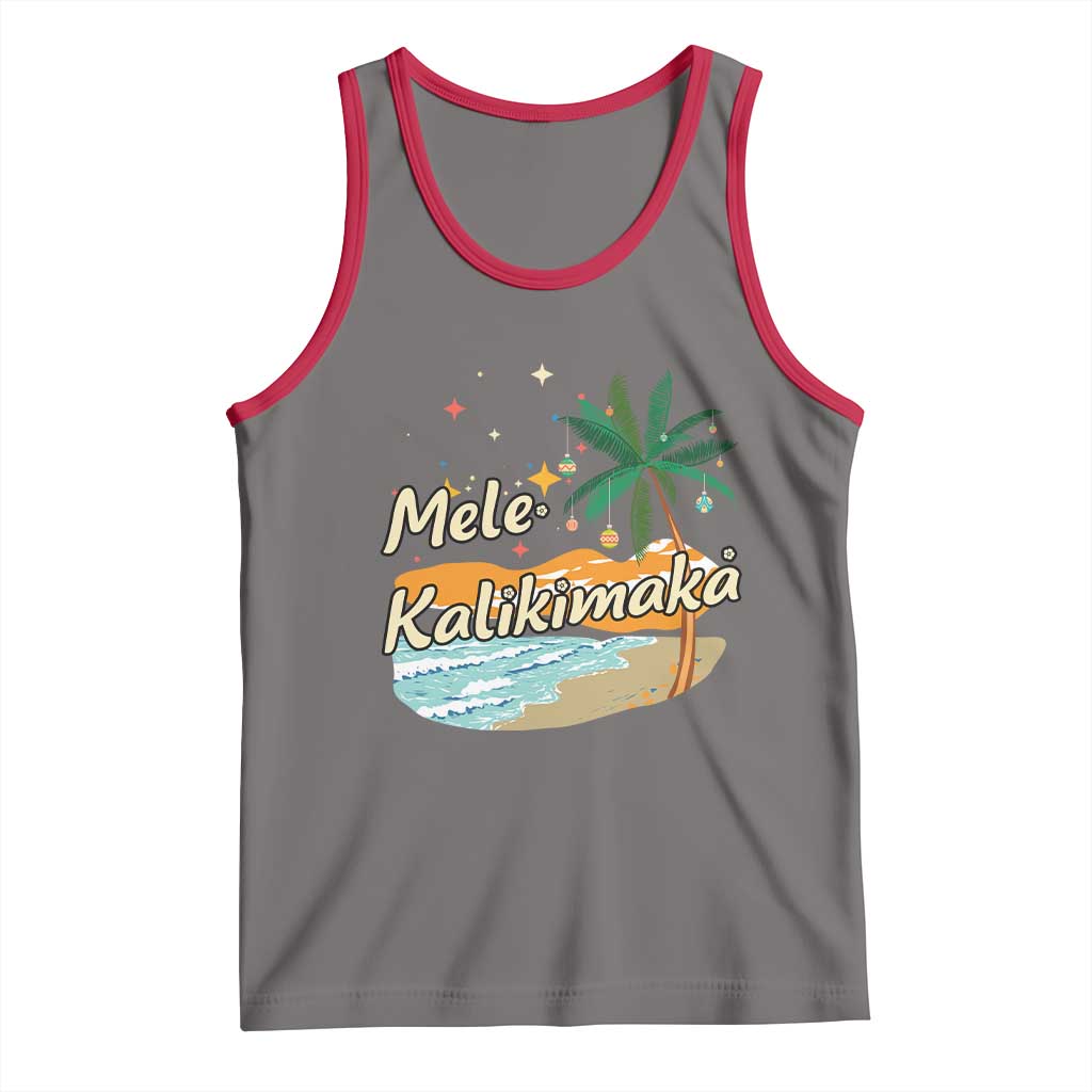 Retro Christmas In July Summer Beach Hawaii Tank Top Mele Kalikimaka TS10 Deep Heather Red Print Your Wear