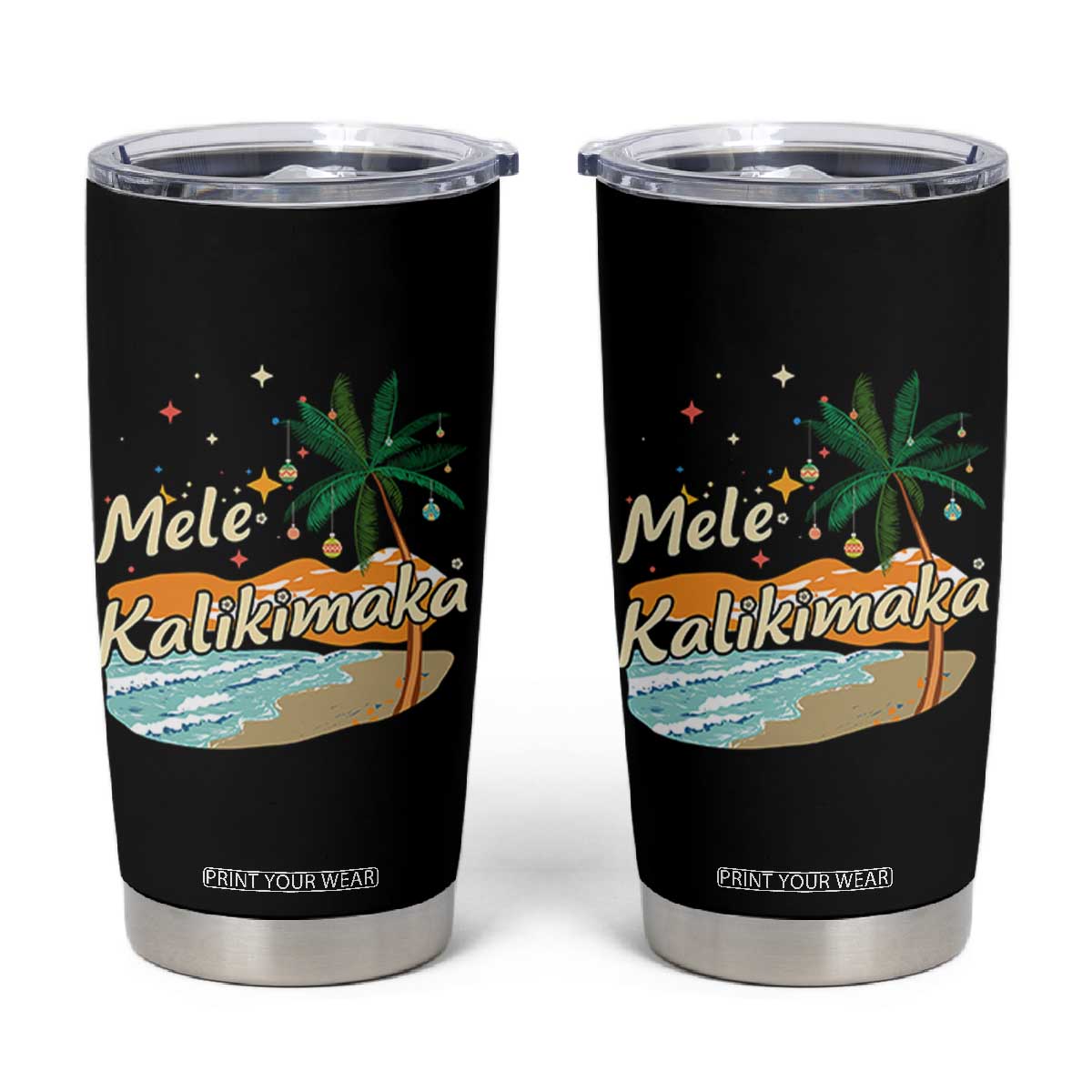 Retro Christmas In July Summer Beach Hawaii Tumbler Cup Mele Kalikimaka TS10 Black Print Your Wear