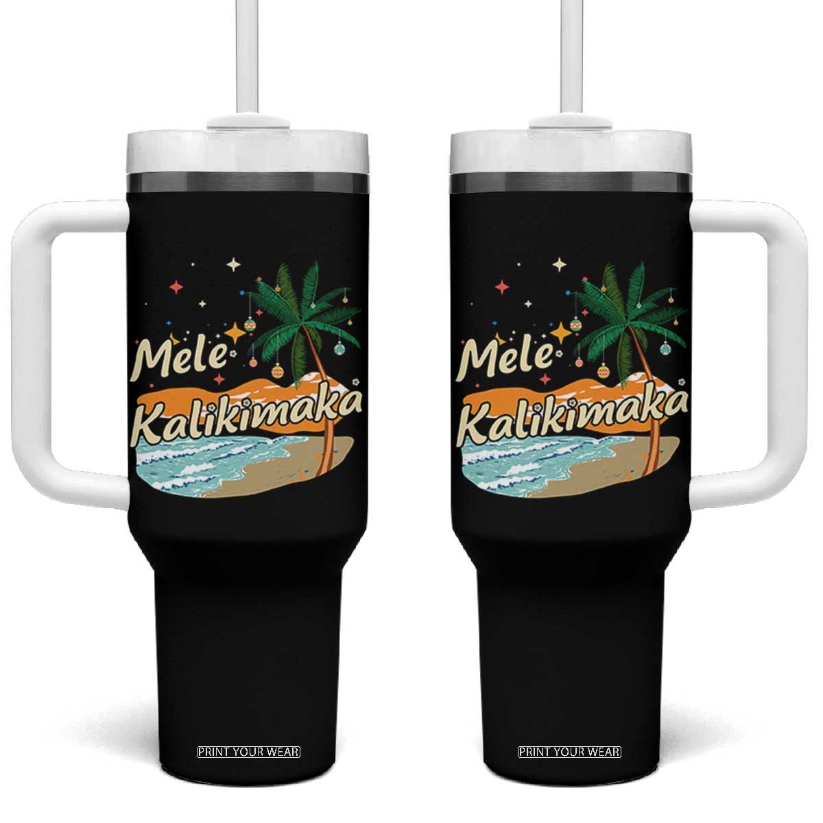 Retro Christmas In July Summer Beach Hawaii Tumbler With Handle Mele Kalikimaka TS10 One Size: 40 oz Black Print Your Wear