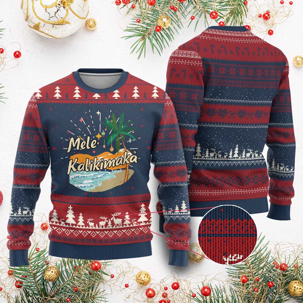 Retro Christmas In July Summer Beach Hawaii Knit Sweatshirt Mele Kalikimaka TS10 Burgundy Print Your Wear