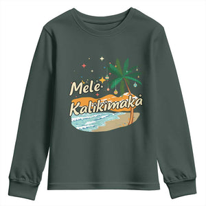 Retro Christmas In July Summer Beach Hawaii Youth Sweatshirt Mele Kalikimaka TS10 Dark Forest Green Print Your Wear