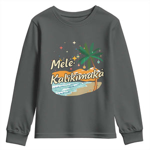 Retro Christmas In July Summer Beach Hawaii Youth Sweatshirt Mele Kalikimaka TS10 Dark Heather Print Your Wear