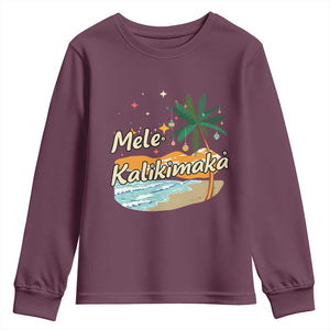 Retro Christmas In July Summer Beach Hawaii Youth Sweatshirt Mele Kalikimaka TS10 Maroon Print Your Wear