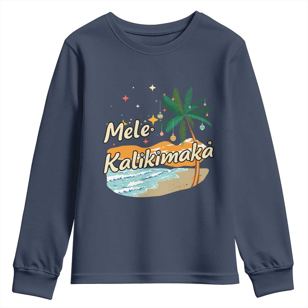 Retro Christmas In July Summer Beach Hawaii Youth Sweatshirt Mele Kalikimaka TS10 Navy Print Your Wear