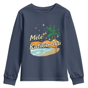 Retro Christmas In July Summer Beach Hawaii Youth Sweatshirt Mele Kalikimaka TS10 Navy Print Your Wear