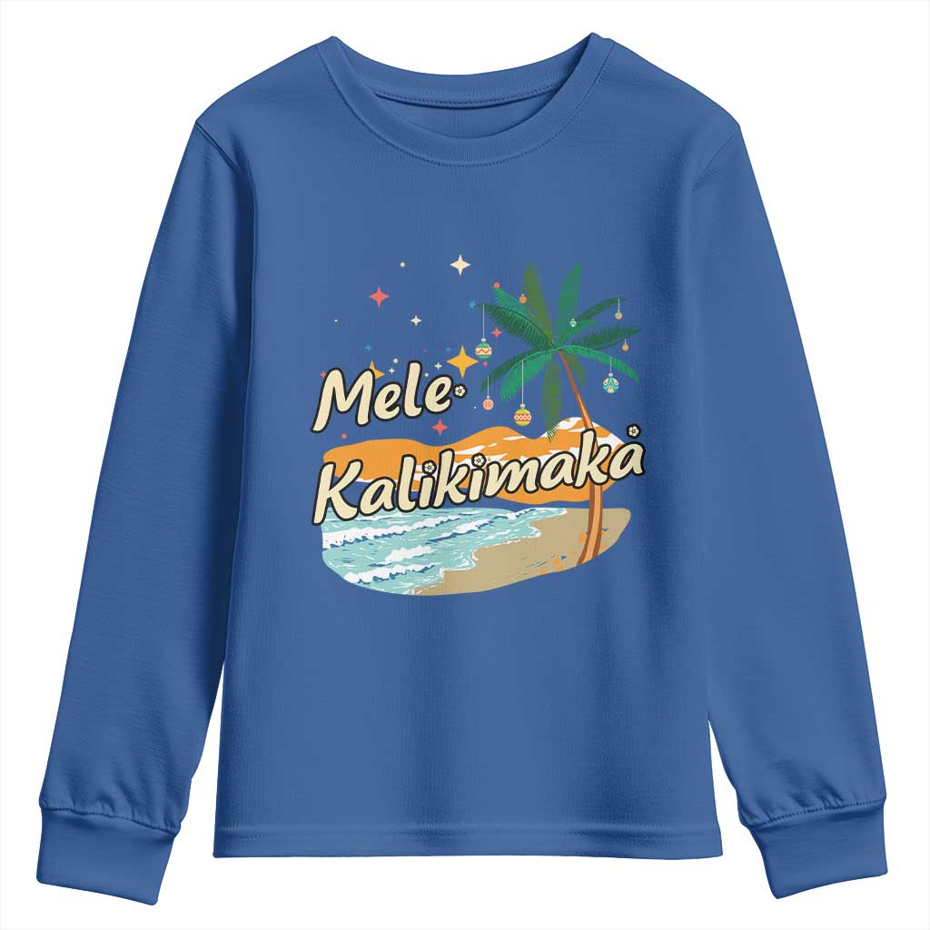 Retro Christmas In July Summer Beach Hawaii Youth Sweatshirt Mele Kalikimaka TS10 Royal Blue Print Your Wear