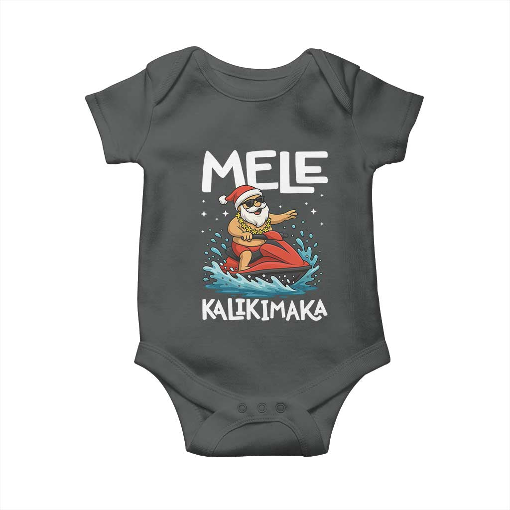 Mele Kalikimaka Hawaiian Christmas Baby Onesie Funny Santa Jet Ski Summer Beach Xmas In July TS10 Dark Heather Print Your Wear