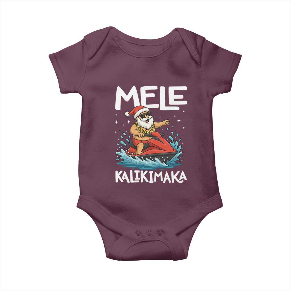 Mele Kalikimaka Hawaiian Christmas Baby Onesie Funny Santa Jet Ski Summer Beach Xmas In July TS10 Maroon Print Your Wear