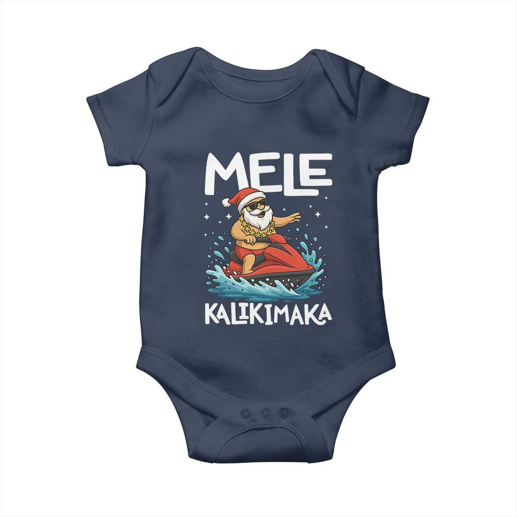 Mele Kalikimaka Hawaiian Christmas Baby Onesie Funny Santa Jet Ski Summer Beach Xmas In July TS10 Navy Print Your Wear