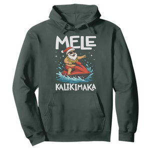 Mele Kalikimaka Hawaiian Christmas Hoodie Funny Santa Jet Ski Summer Beach Xmas In July TS10 Dark Forest Green Print Your Wear