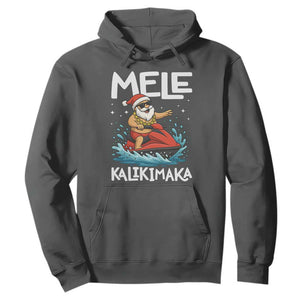 Mele Kalikimaka Hawaiian Christmas Hoodie Funny Santa Jet Ski Summer Beach Xmas In July TS10 Dark Heather Print Your Wear