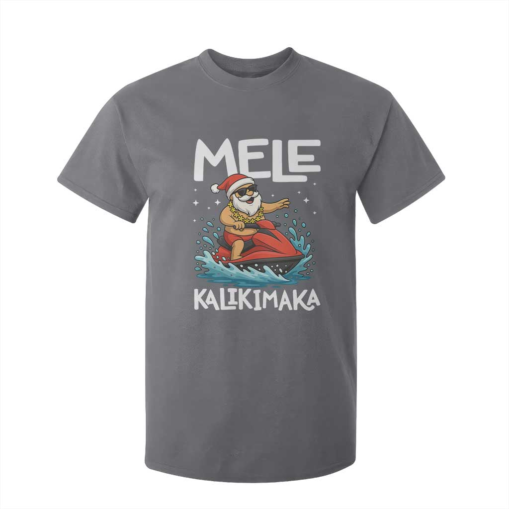 Mele Kalikimaka Hawaiian Christmas T Shirt For Kid Funny Santa Jet Ski Summer Beach Xmas In July TS10 Charcoal Print Your Wear