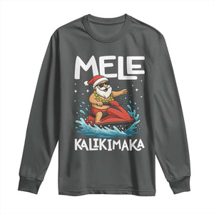 Mele Kalikimaka Hawaiian Christmas Long Sleeve Shirt Funny Santa Jet Ski Summer Beach Xmas In July TS10 Dark Heather Print Your Wear